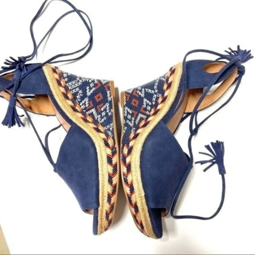 Cabi Isla Wedges Espadrille Sandal Blue Suede  6M